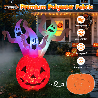 6 FT/ 185 CM Inflatable Ghost Pumpkin w/ Colorful Lights