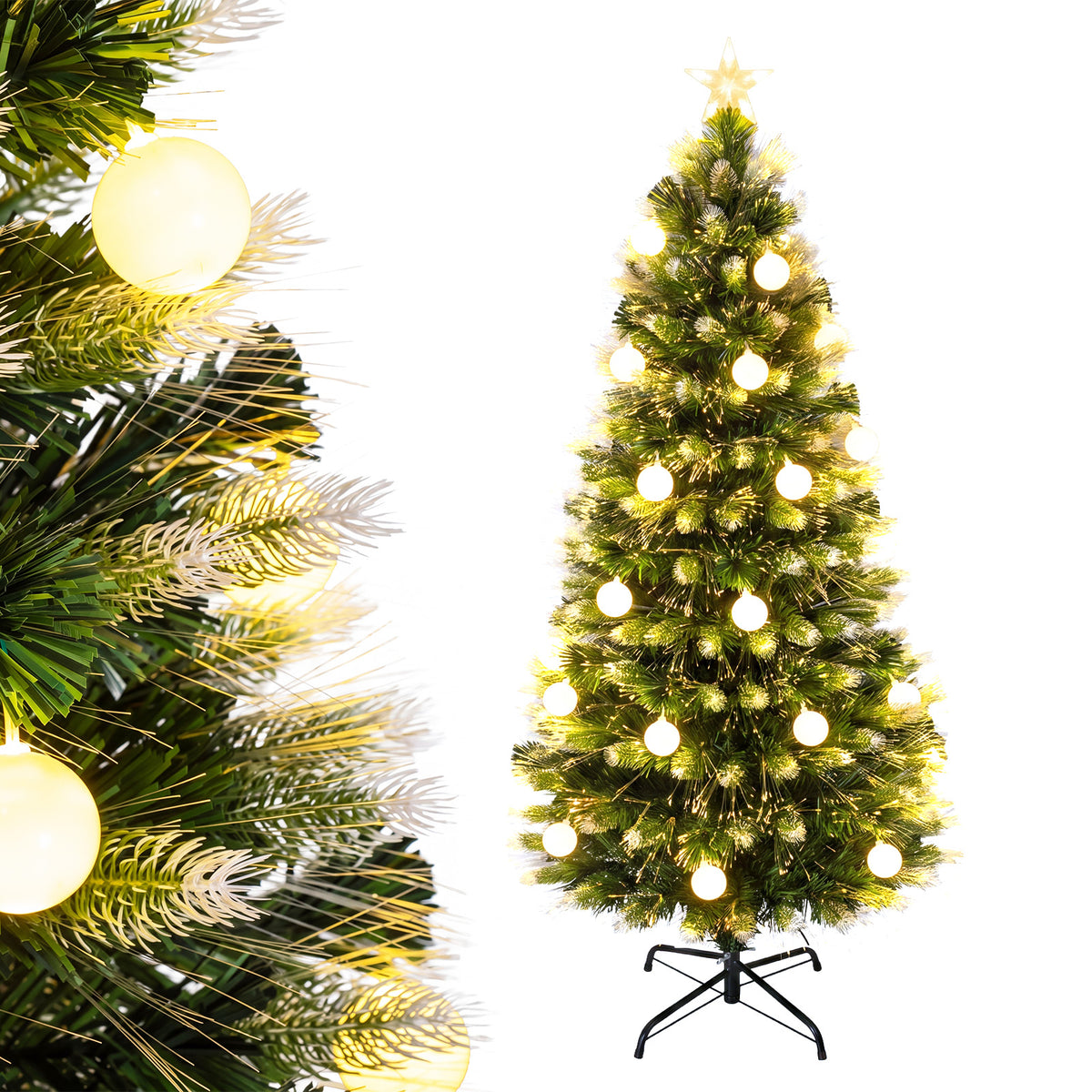 5 FT/150 CM Artificial Fiber Optic Christmas Tree, Pre-Lit, Green