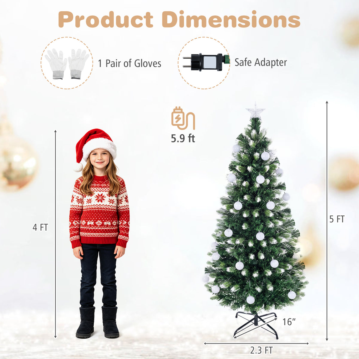 5 FT/150 CM Artificial Fiber Optic Christmas Tree, Pre-Lit, Green