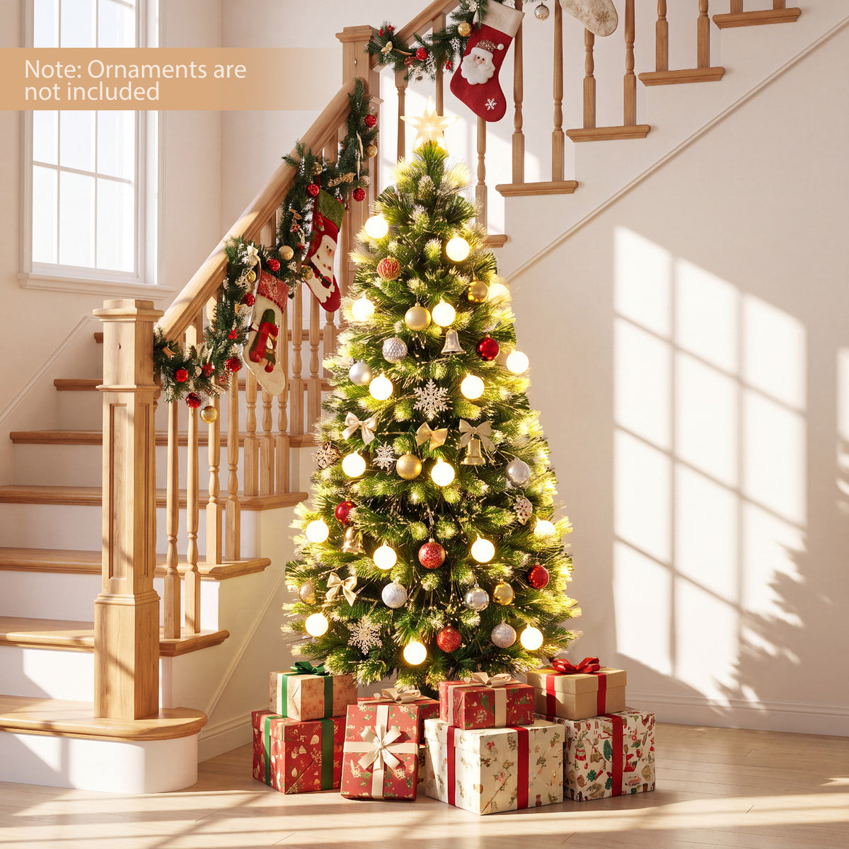 5 FT/150 CM Artificial Fiber Optic Christmas Tree, Pre-Lit, Green