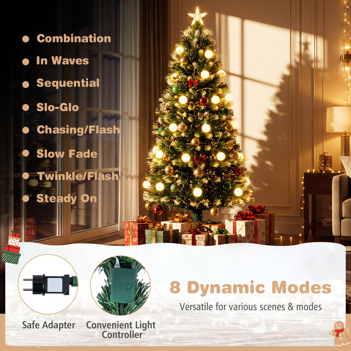 5 FT/150 CM Artificial Fiber Optic Christmas Tree, Pre-Lit, Green