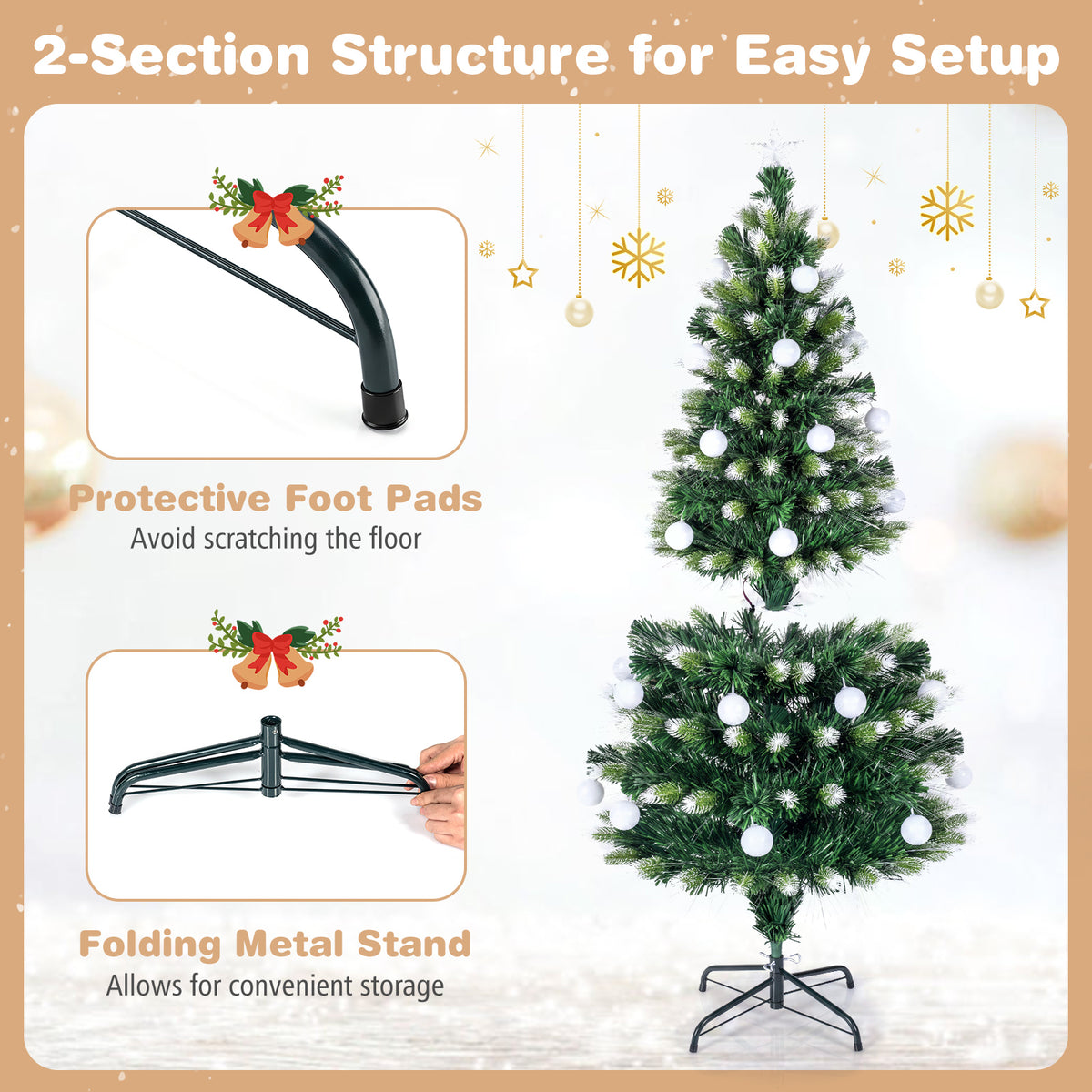 5 FT/150 CM Artificial Fiber Optic Christmas Tree, Pre-Lit, Green