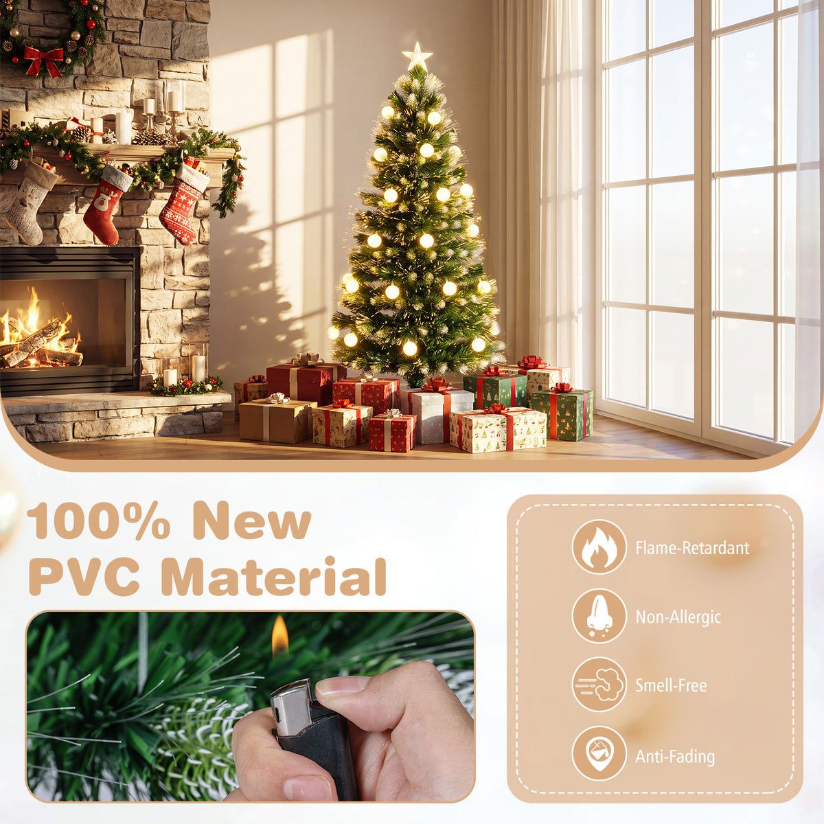 5 FT/150 CM Artificial Fiber Optic Christmas Tree, Pre-Lit, Green