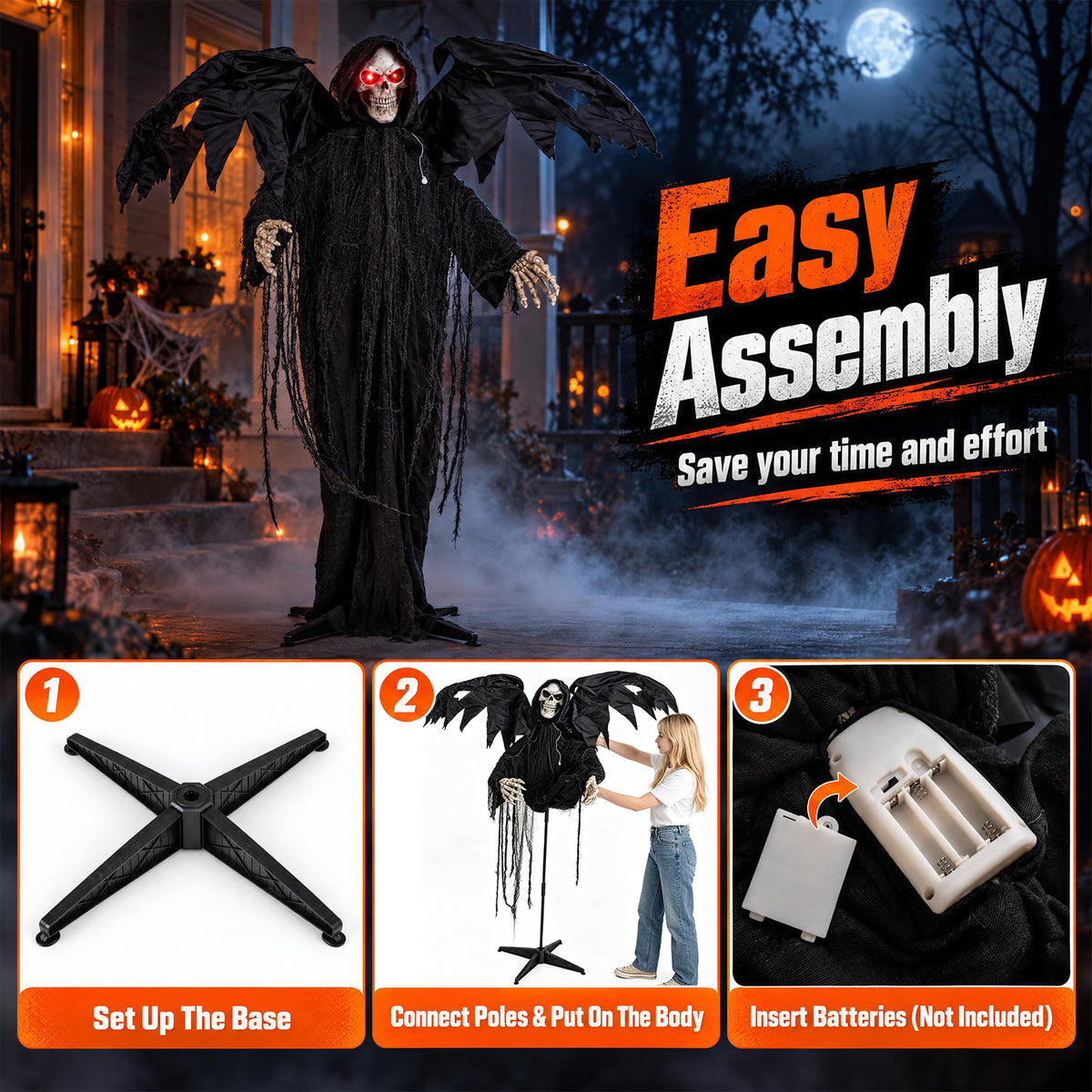 Halloween Standing Grim Reaper, Outdoor Life Size Animatronics