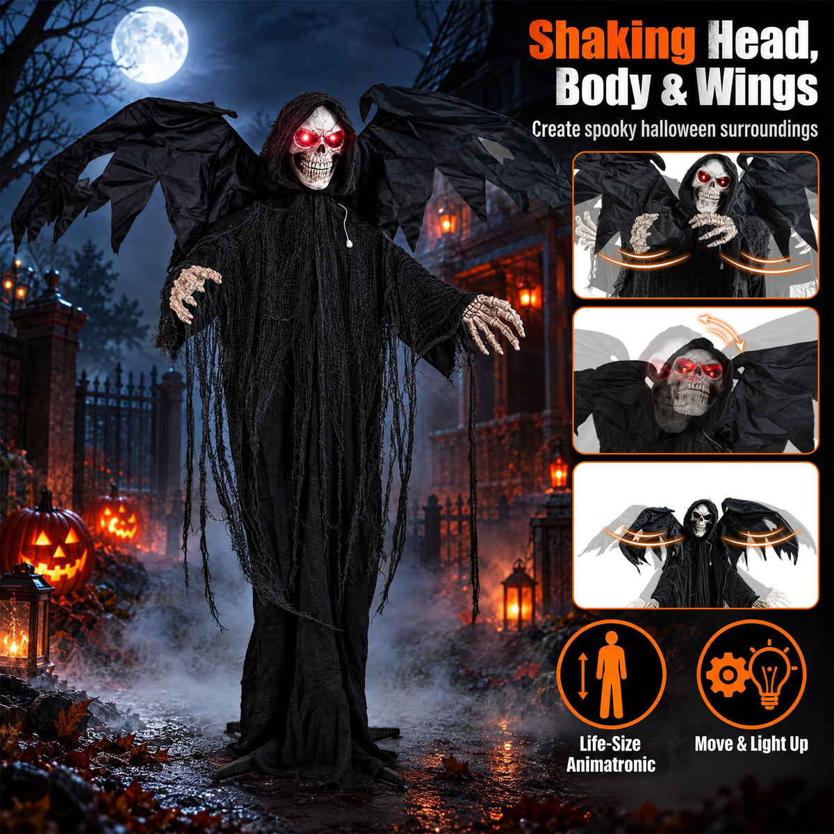 Halloween Standing Grim Reaper, Outdoor Life Size Animatronics