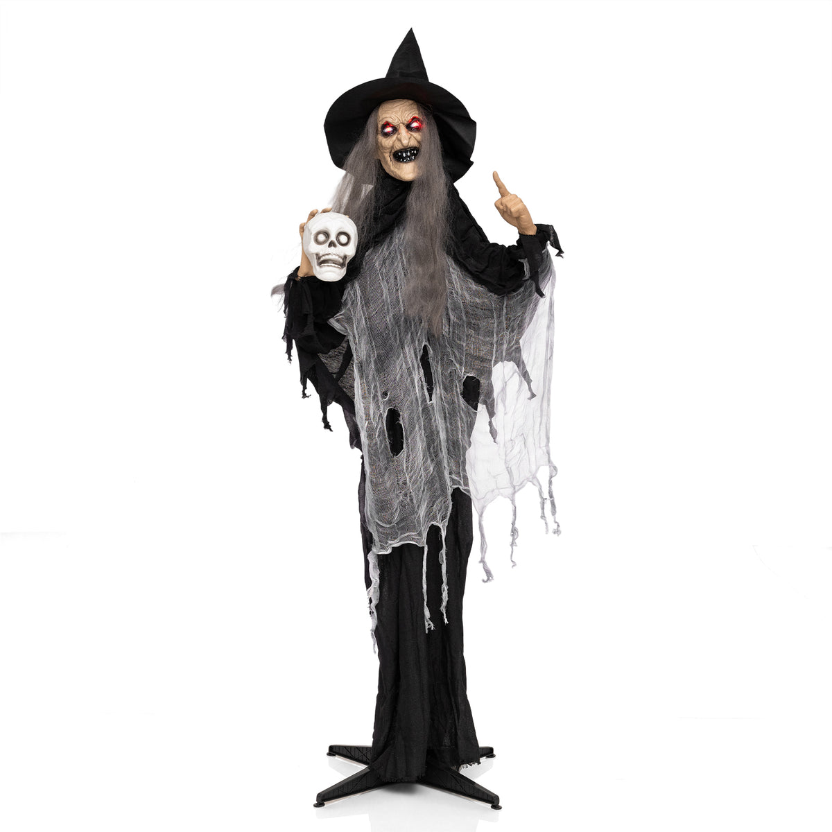 6.3 FT Halloween Standing Animatronic Witch with Skull in Hand