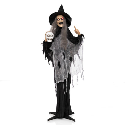 6.3 FT Halloween Standing Animatronic Witch with Skull in Hand