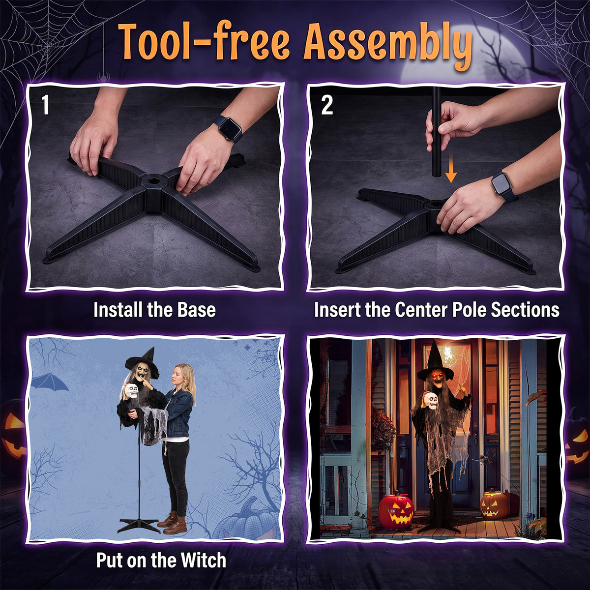 6.3 FT Halloween Standing Animatronic Witch with Skull in Hand