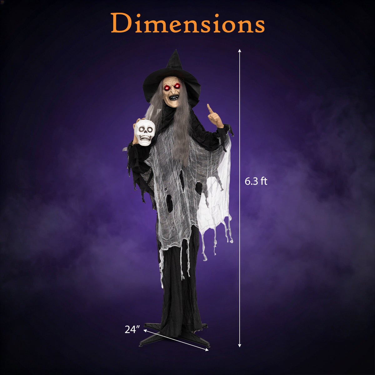6.3 FT Halloween Standing Animatronic Witch with Skull in Hand