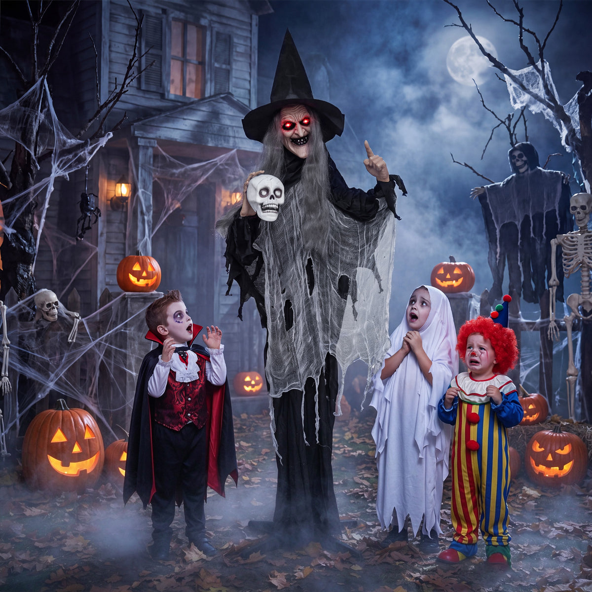 6.3 FT Halloween Standing Animatronic Witch with Skull in Hand