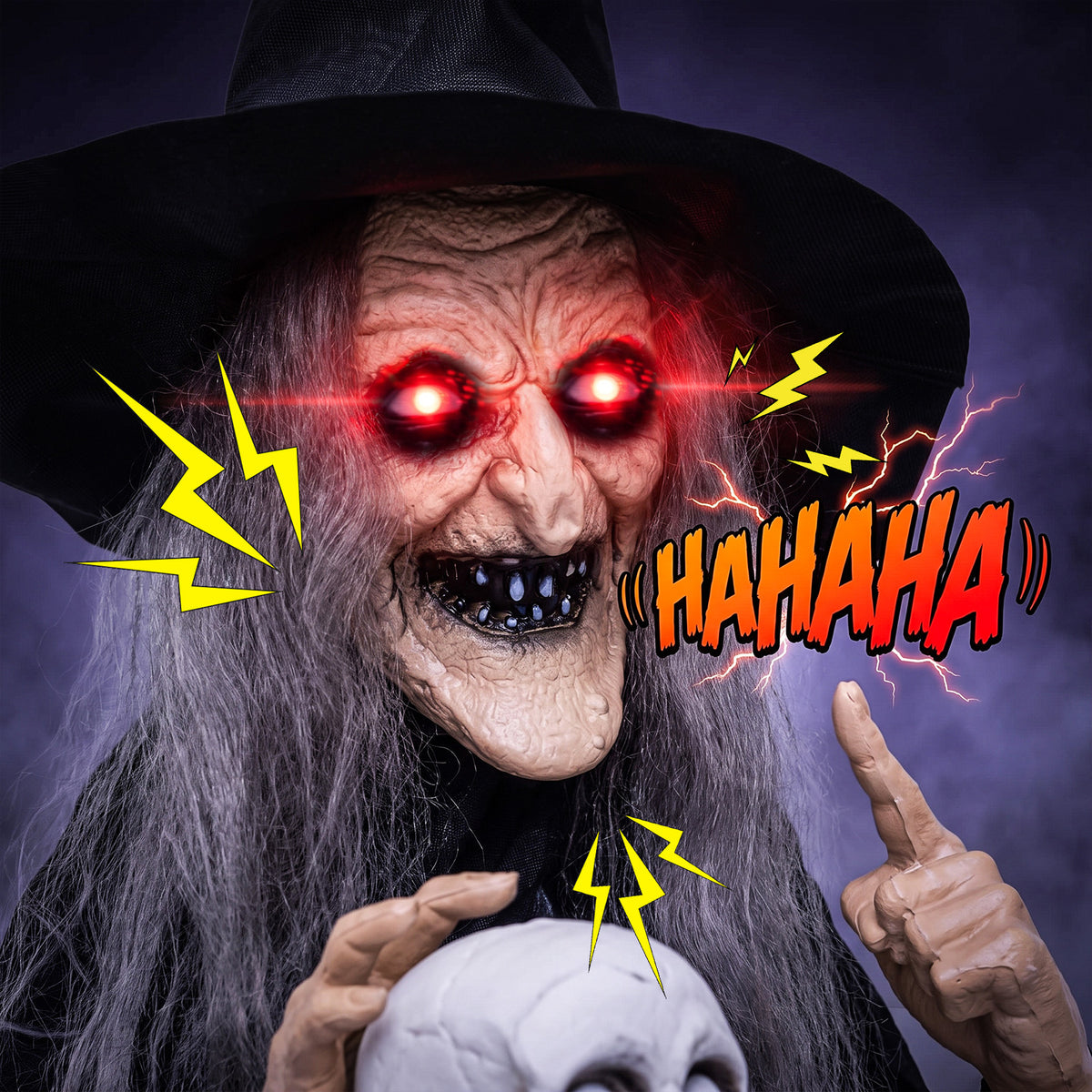 6.3 FT Halloween Standing Animatronic Witch with Skull in Hand
