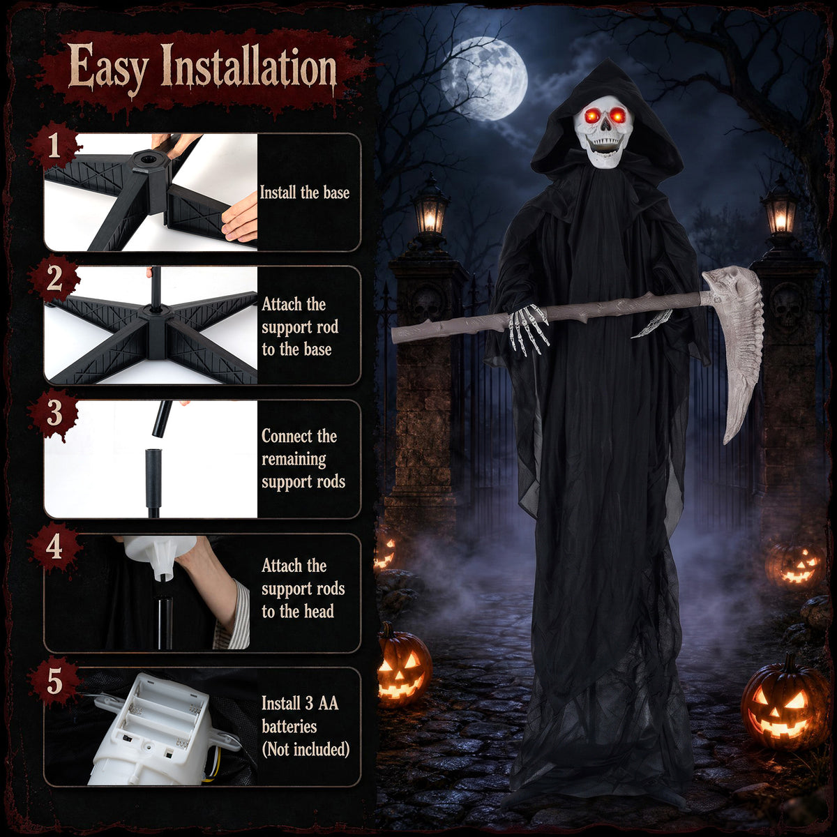 6 FT Lifelike Grim Reaper w/Scythe Decorations