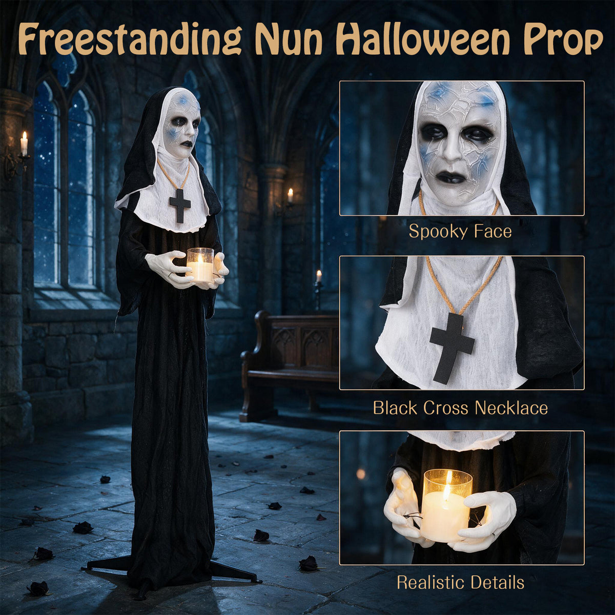5.3 FT/160 CM Animated Nun Halloween Decoration