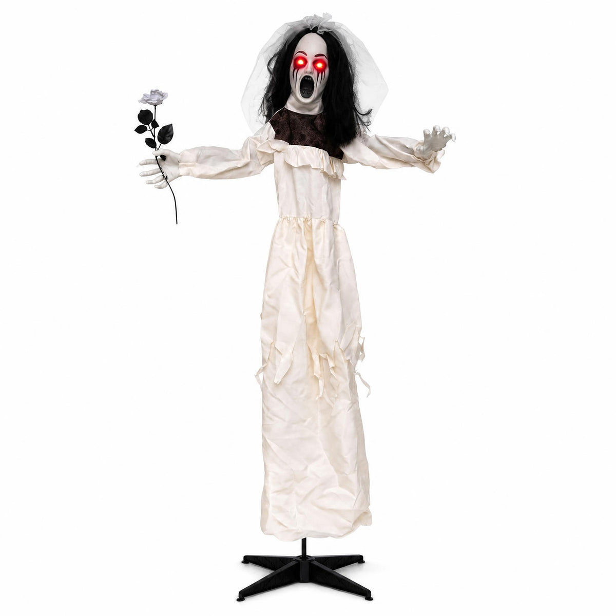 5.7 FT Halloween Standing Animatronic Bride w/ Flower in Hand