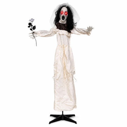5.7 FT Halloween Standing Animatronic Bride w/ Flower in Hand