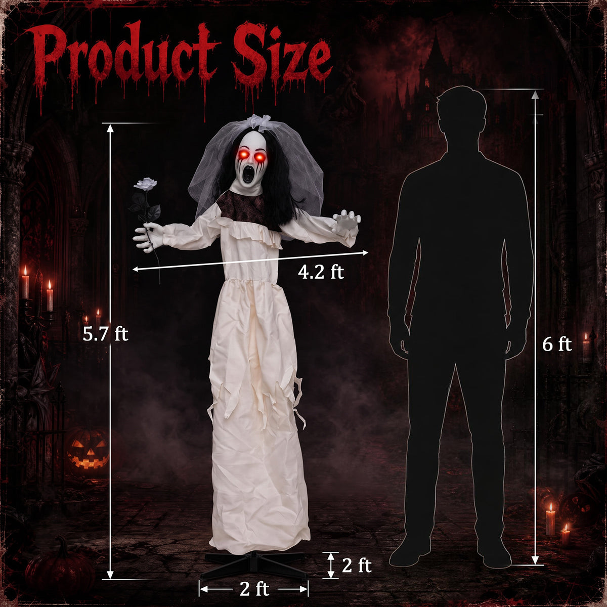 5.7 FT Halloween Standing Animatronic Bride w/ Flower in Hand