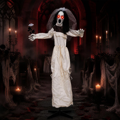 5.7 FT Halloween Standing Animatronic Bride w/ Flower in Hand