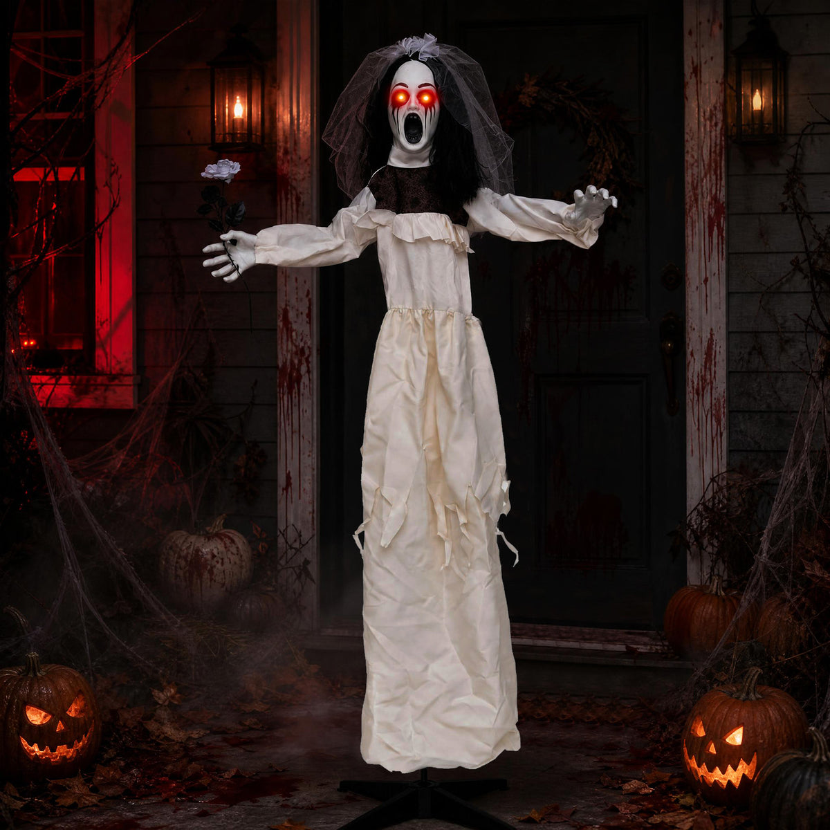 5.7 FT Halloween Standing Animatronic Bride w/ Flower in Hand