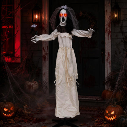 5.7 FT Halloween Standing Animatronic Bride w/ Flower in Hand