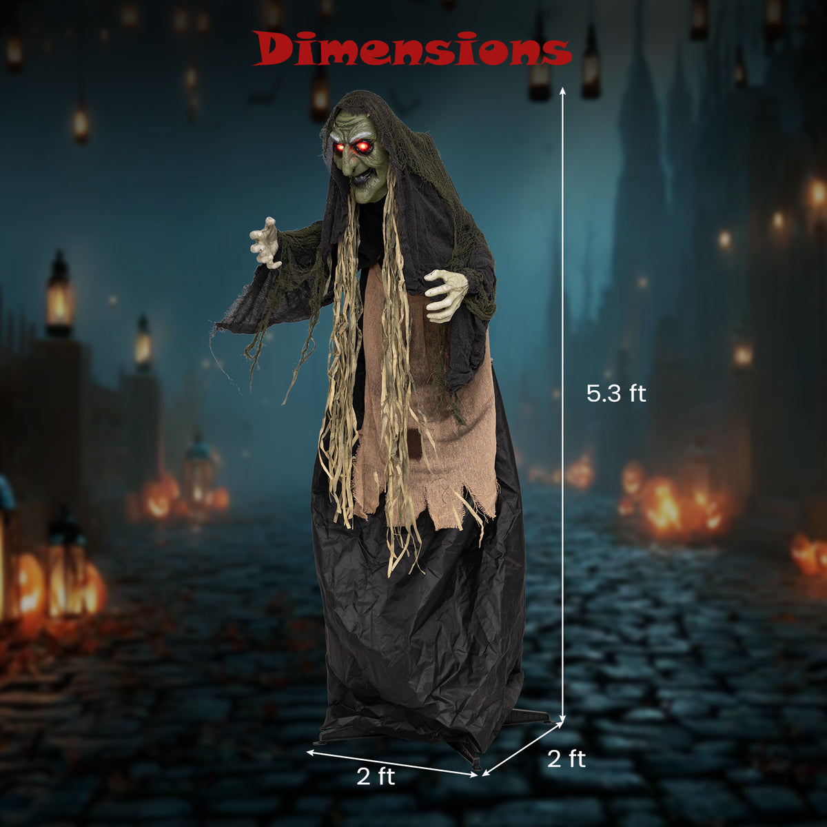 5.3 FT/160 CM Standing Hunchback Witch Prop w/ Light-up Eyes