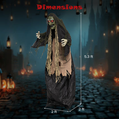 5.3 FT/160 CM Standing Hunchback Witch Prop w/ Light-up Eyes