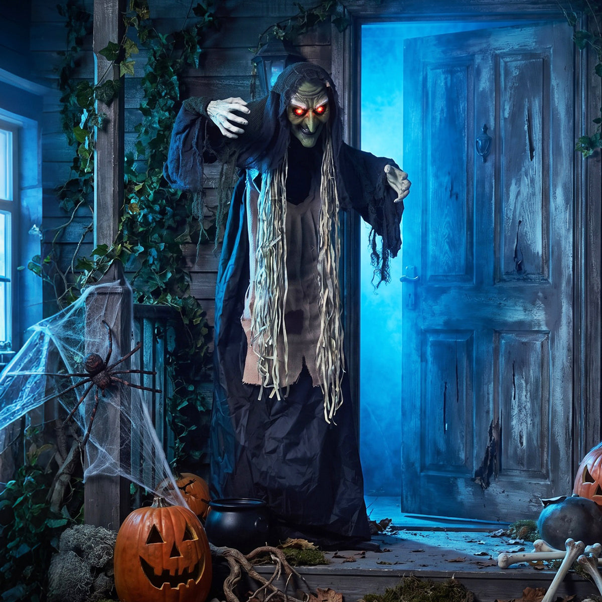 5.3 FT/160 CM Standing Hunchback Witch Prop w/ Light-up Eyes