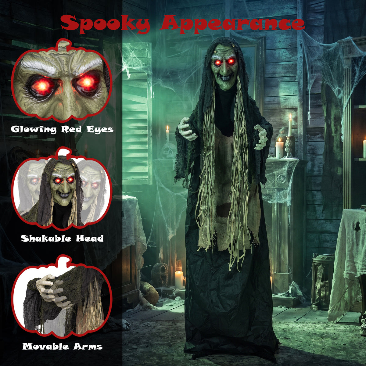 5.3 FT/160 CM Standing Hunchback Witch Prop w/ Light-up Eyes