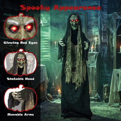 5.3 FT/160 CM Standing Hunchback Witch Prop w/ Light-up Eyes