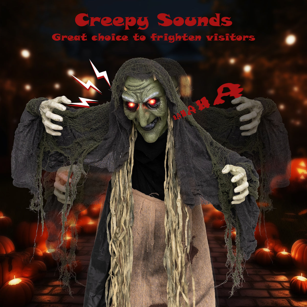 5.3 FT/160 CM Standing Hunchback Witch Prop w/ Light-up Eyes