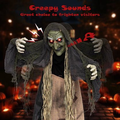 5.3 FT/160 CM Standing Hunchback Witch Prop w/ Light-up Eyes
