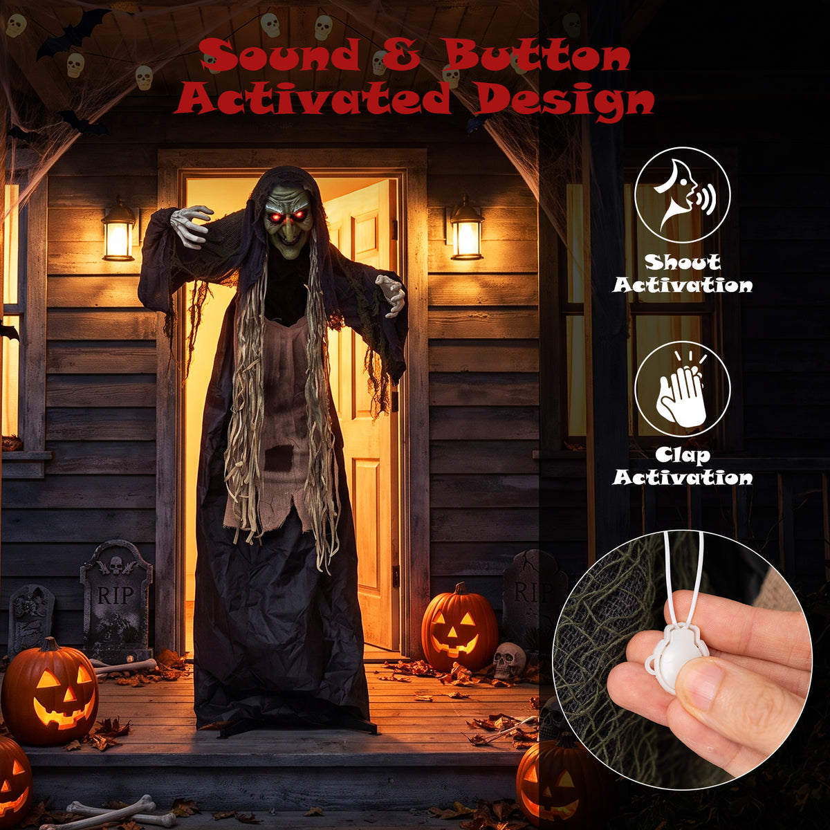 5.3 FT/160 CM Standing Hunchback Witch Prop w/ Light-up Eyes