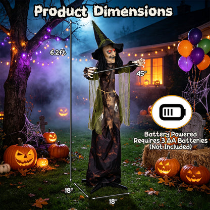 6.2 Ft. Halloween Animated Witch Decoration w/ Red Glowing Eyes
