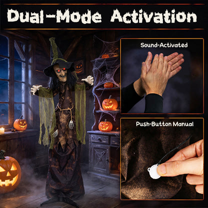 6.2 Ft. Halloween Animated Witch Decoration w/ Red Glowing Eyes