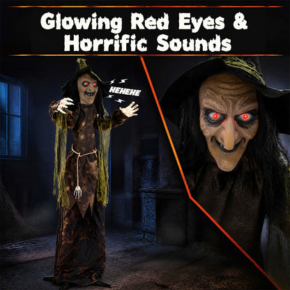6.2 Ft. Halloween Animated Witch Decoration w/ Red Glowing Eyes