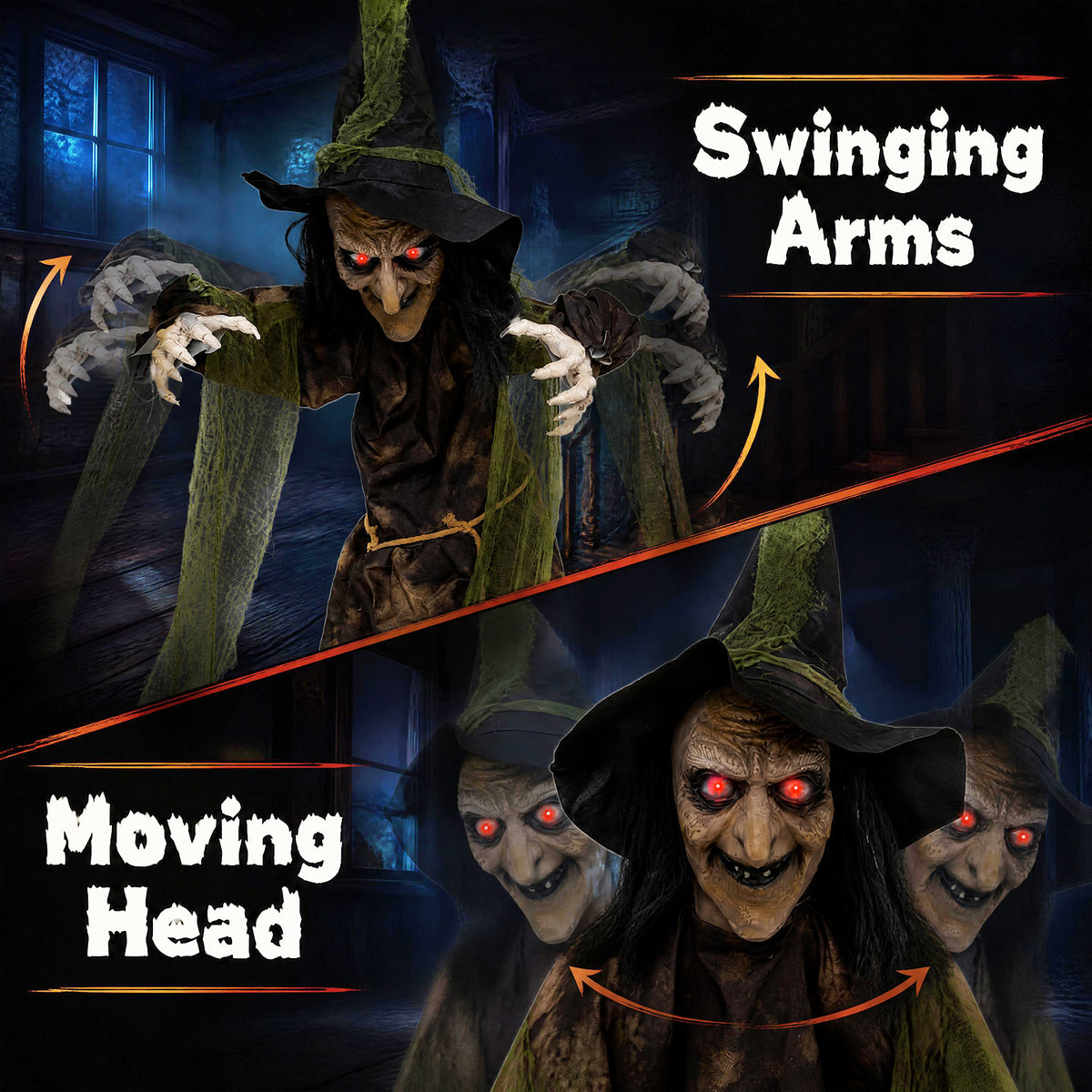 6.2 Ft. Halloween Animated Witch Decoration w/ Red Glowing Eyes