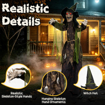 6.2 Ft. Halloween Animated Witch Decoration w/ Red Glowing Eyes