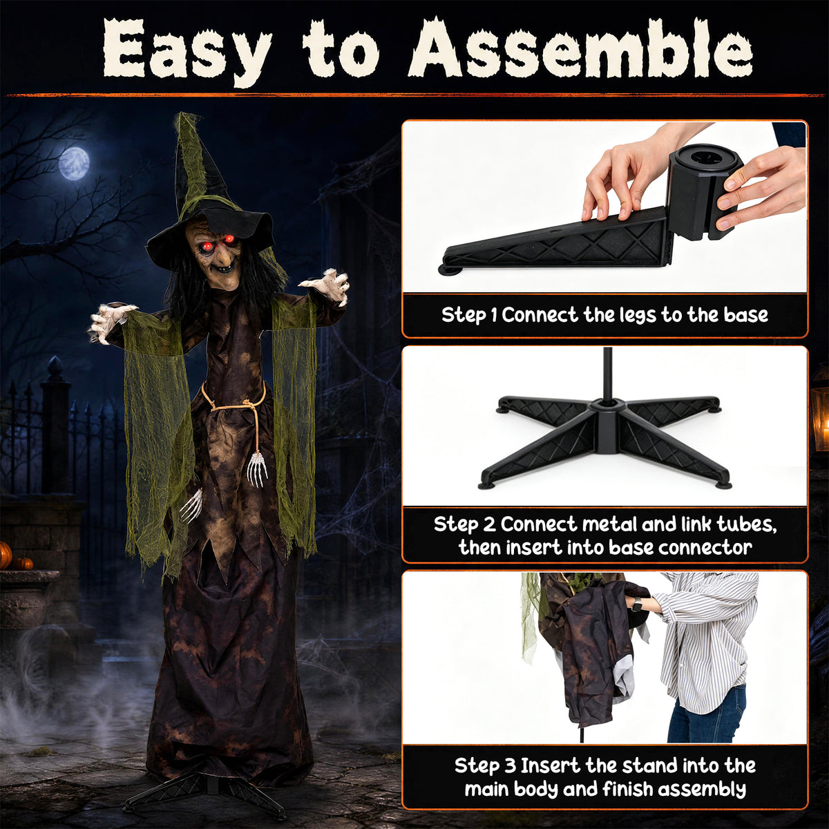 6.2 Ft. Halloween Animated Witch Decoration w/ Red Glowing Eyes