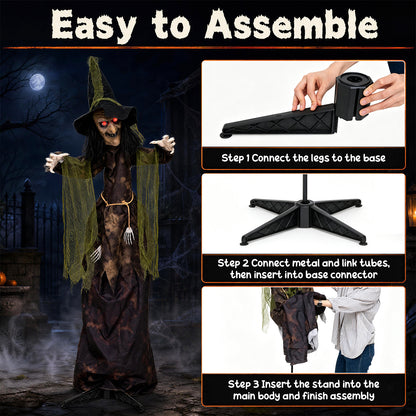 6.2 Ft. Halloween Animated Witch Decoration w/ Red Glowing Eyes