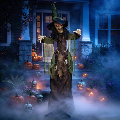 6.2 Ft. Halloween Animated Witch Decoration w/ Red Glowing Eyes
