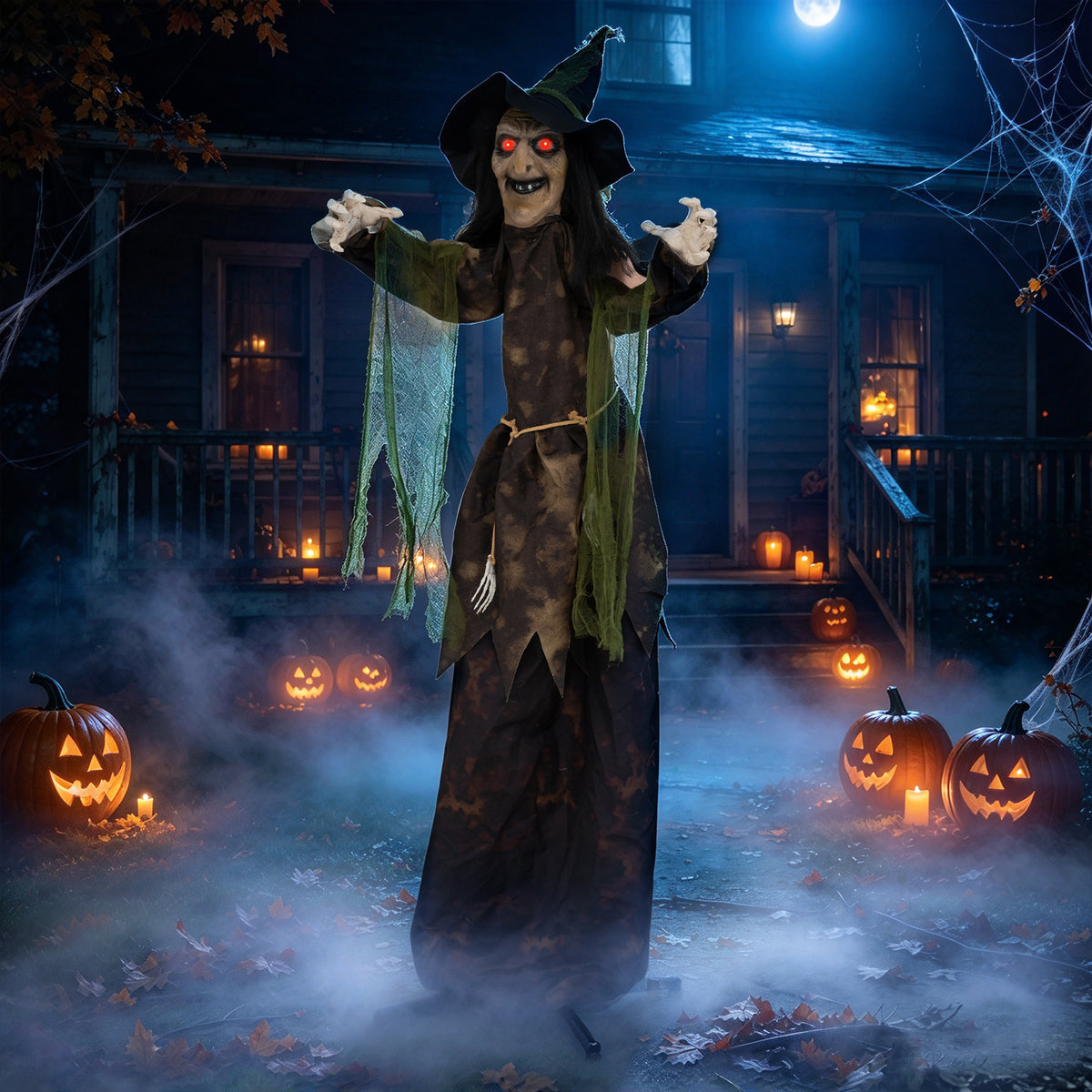 6.2 Ft. Halloween Animated Witch Decoration w/ Red Glowing Eyes