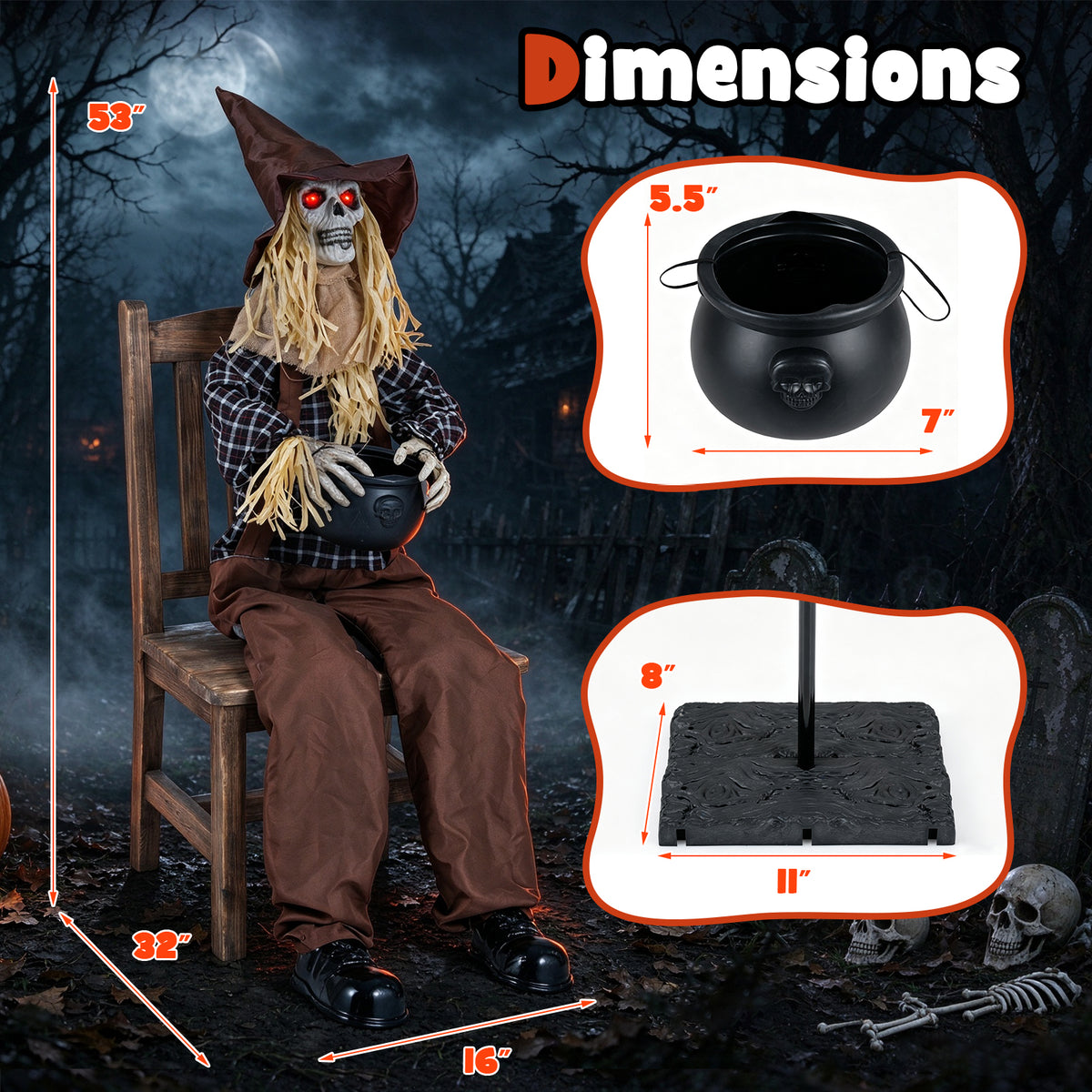 Halloween Animatronic Sitting Scarecrow with Candy Bowl