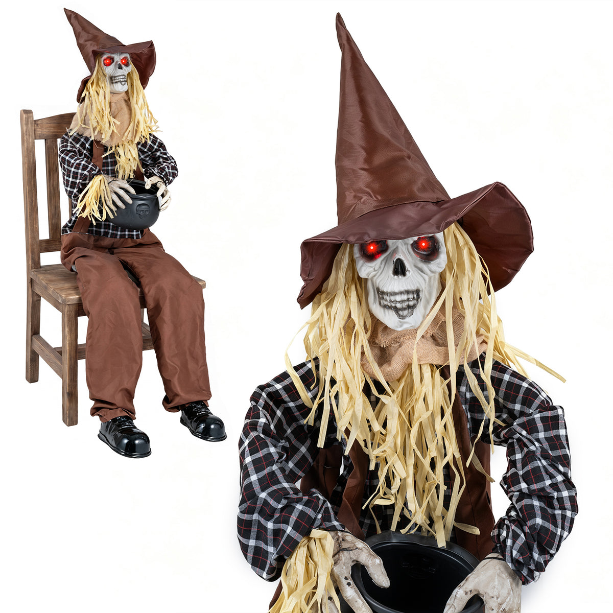Halloween Animatronic Sitting Scarecrow with Candy Bowl