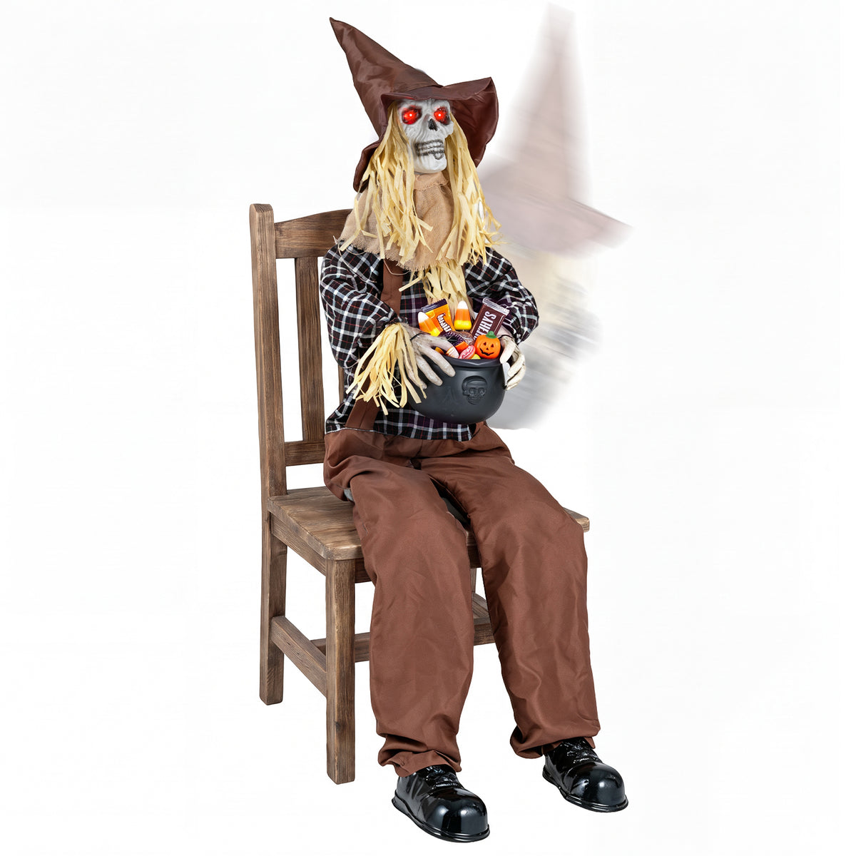 Halloween Animatronic Sitting Scarecrow with Candy Bowl