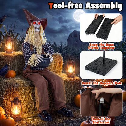 Halloween Animatronic Sitting Scarecrow with Candy Bowl