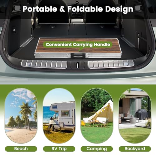 GOFLAME Folding Camping Table Aluminum Portable Picnic Table w/ 2-Tier Open Shelves & Spacious Tabletop