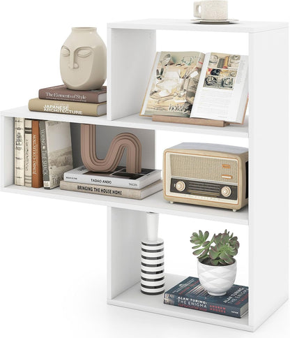 Goflame 3-Tier Bookshelf, Wooden Concave Bookcase for Small Space | Modern Freestanding Display Storage Shelves