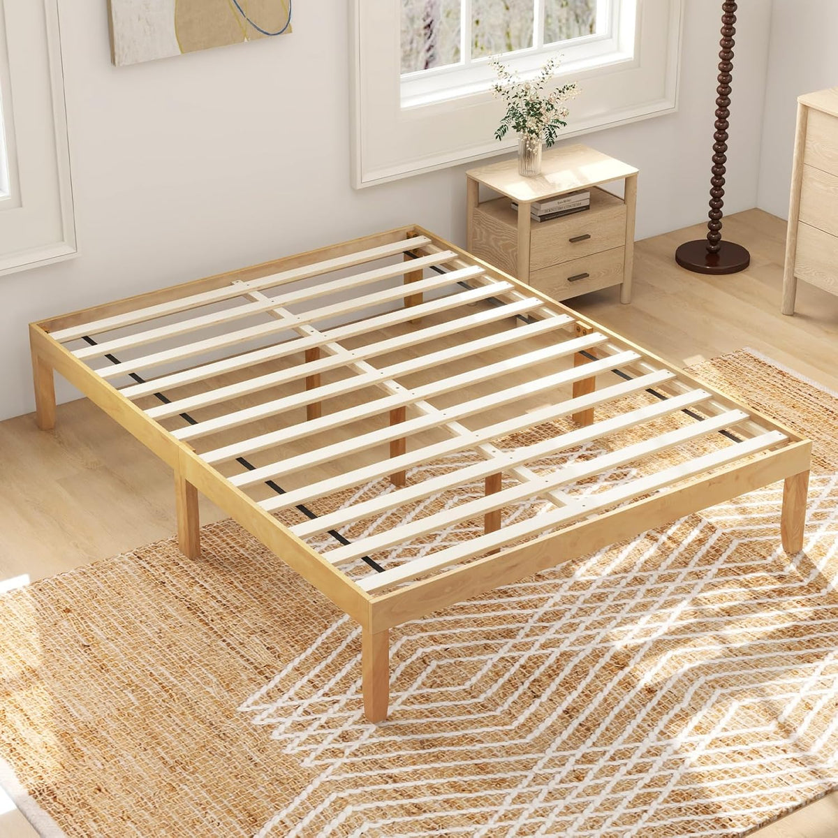 Goflame 14 Inch Twin Wood Platform Bed Frame, Minimalist Twin Bed Frame with Wooden Slats Support & Rubber Wood Legs