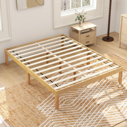 Goflame 14 Inch Twin Wood Platform Bed Frame, Minimalist Twin Bed Frame with Wooden Slats Support & Rubber Wood Legs