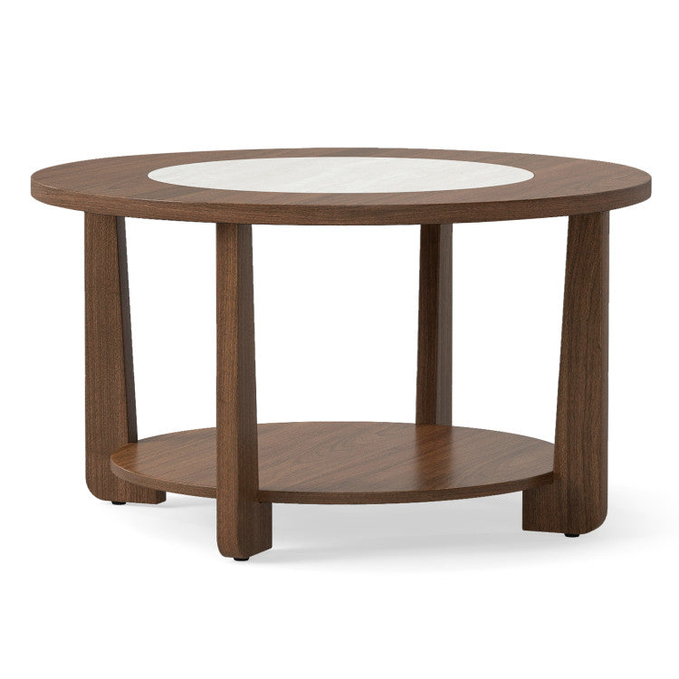 Goflame 2-Tier Round Farmhouse Living Room Coffee Table with 2-Tone Tabletop