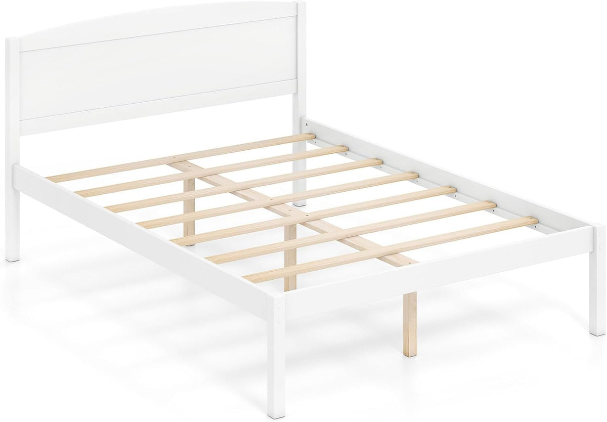 Goflame Wooden Bed Frame with Curved Headboard, Wood Slat Support | Farmhouse Platform Bed w/Heavy Duty Mattress Foundation